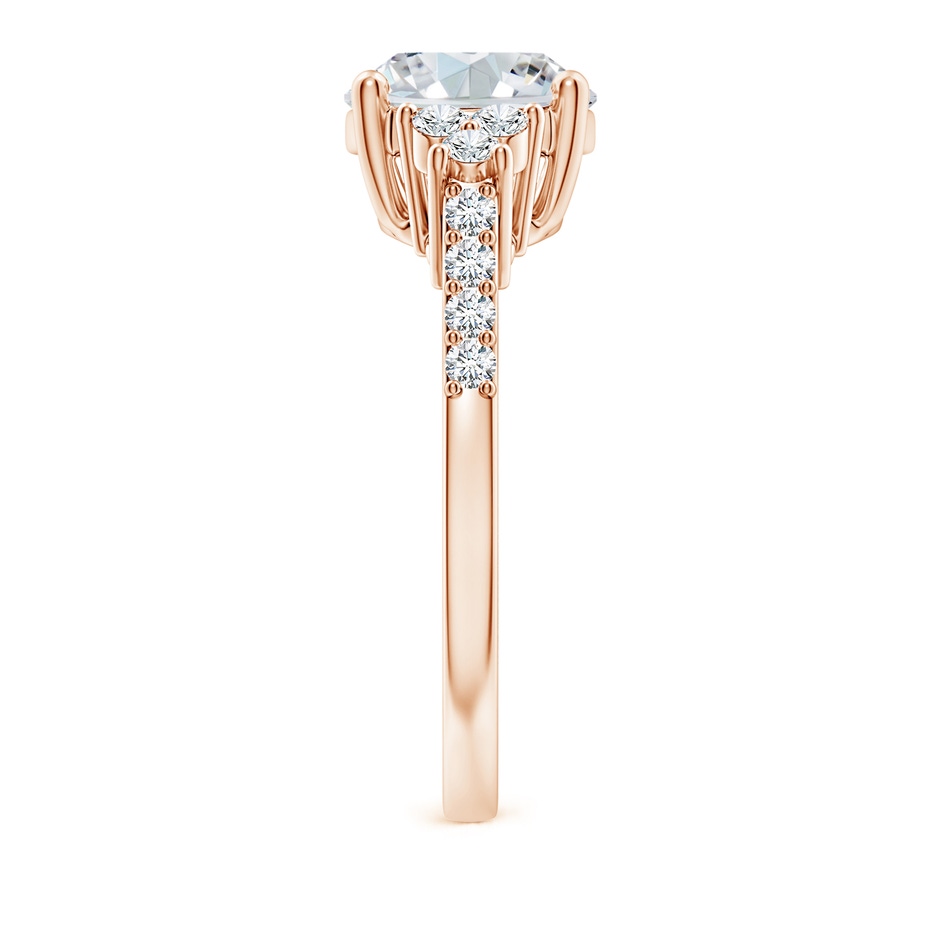 10x8mm FGVS Lab-Grown Horizontally Set Oval Diamond Solitaire Ring with Trio Diamond Accents in Rose Gold side 299