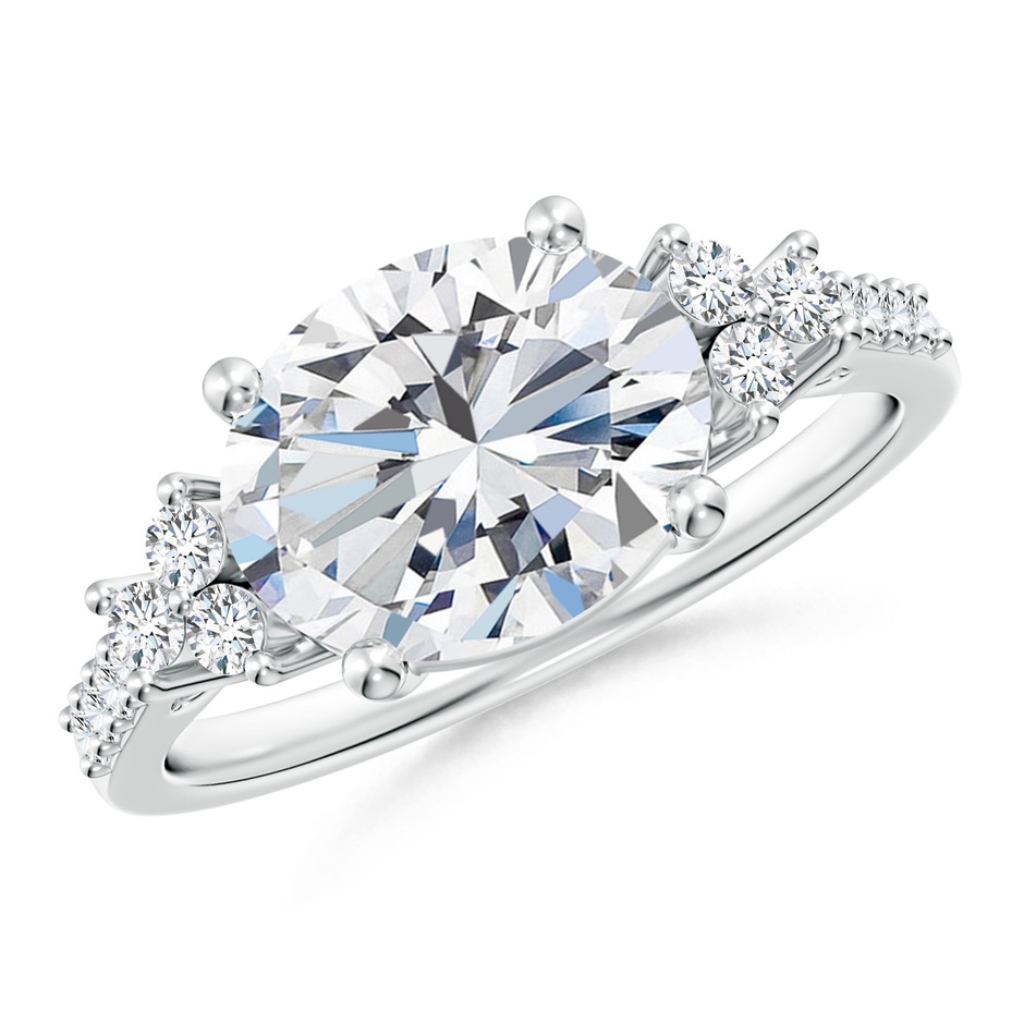 10x8mm FGVS Lab-Grown Horizontally Set Oval Diamond Solitaire Ring with Trio Diamond Accents in White Gold 