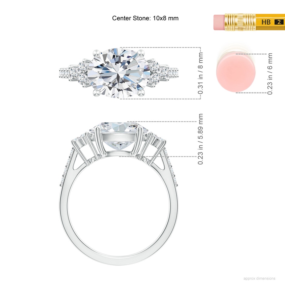 10x8mm FGVS Lab-Grown Horizontally Set Oval Diamond Solitaire Ring with Trio Diamond Accents in White Gold ruler