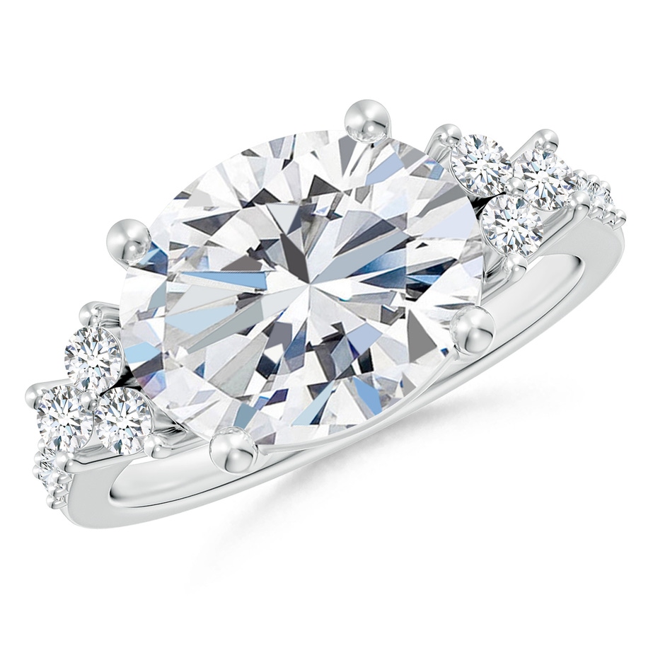 11.5x9mm FGVS Lab-Grown Horizontally Set Oval Diamond Solitaire Ring with Trio Diamond Accents in White Gold 