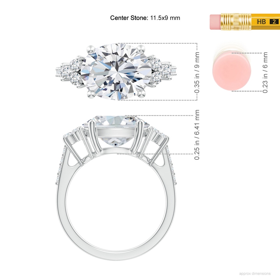 11.5x9mm FGVS Lab-Grown Horizontally Set Oval Diamond Solitaire Ring with Trio Diamond Accents in White Gold ruler