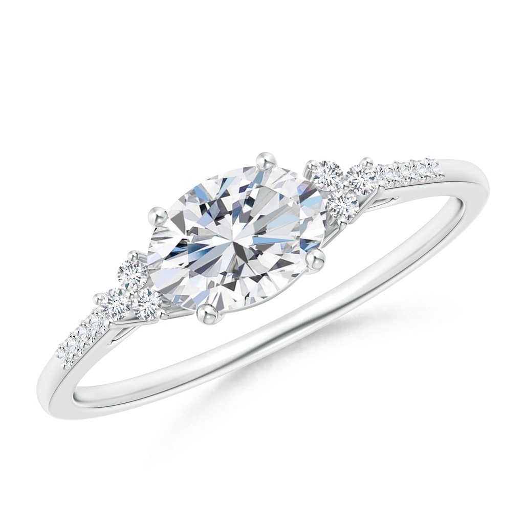 7x5mm FGVS Lab-Grown Horizontally Set Oval Diamond Solitaire Ring with Trio Diamond Accents in White Gold