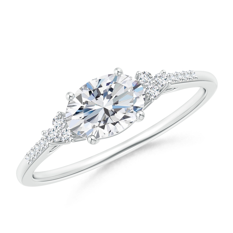 7x5mm FGVS Lab-Grown Horizontally Set Oval Diamond Solitaire Ring with Trio Diamond Accents in White Gold 