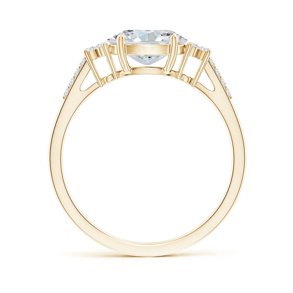 8x6mm FGVS Lab-Grown Horizontally Set Oval Diamond Solitaire Ring with Trio Diamond Accents in Yellow Gold - side 199