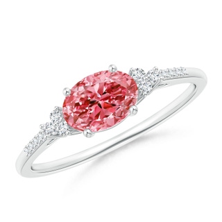 7x5mm Labgrown Horizontally Set Oval Lab-Grown Fancy Intense Pink Diamond Ring in P950 Platinum