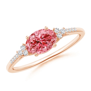 7x5mm Labgrown Horizontally Set Oval Lab-Grown Fancy Intense Pink Diamond Ring in Rose Gold