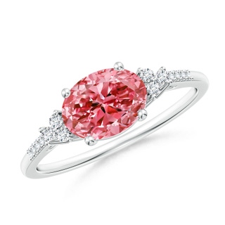 8x6mm Labgrown Horizontally Set Oval Lab-Grown Fancy Intense Pink Diamond Ring in P950 Platinum