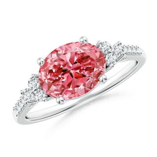 9x7mm Labgrown Horizontally Set Oval Lab-Grown Fancy Intense Pink Diamond Ring in P950 Platinum