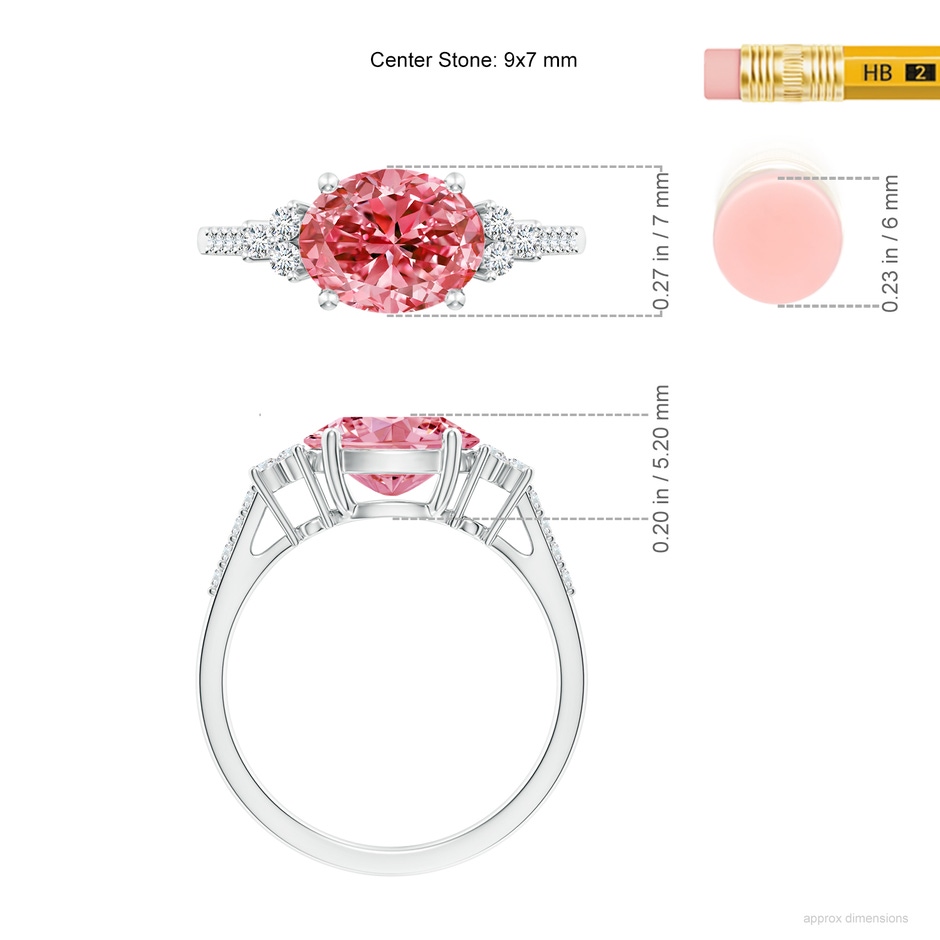 9x7mm Labgrown Horizontally Set Oval Lab-Grown Fancy Intense Pink Diamond Ring in P950 Platinum ruler