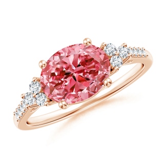 9x7mm Labgrown Horizontally Set Oval Lab-Grown Fancy Intense Pink Diamond Ring in Rose Gold