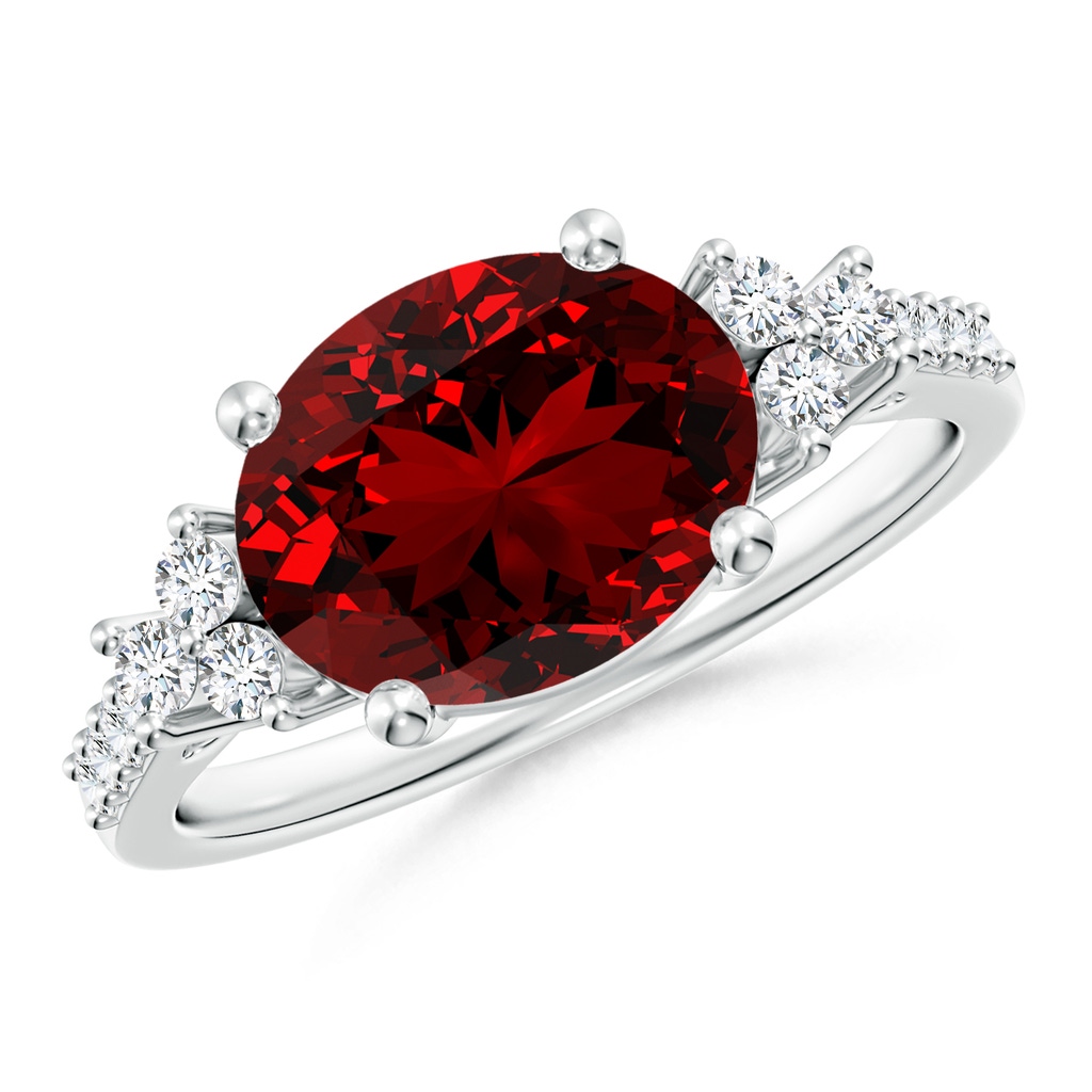 10x8mm Labgrown Lab-Grown Horizontally Set Oval Ruby Solitaire Ring with Trio Diamond Accents in P950 Platinum