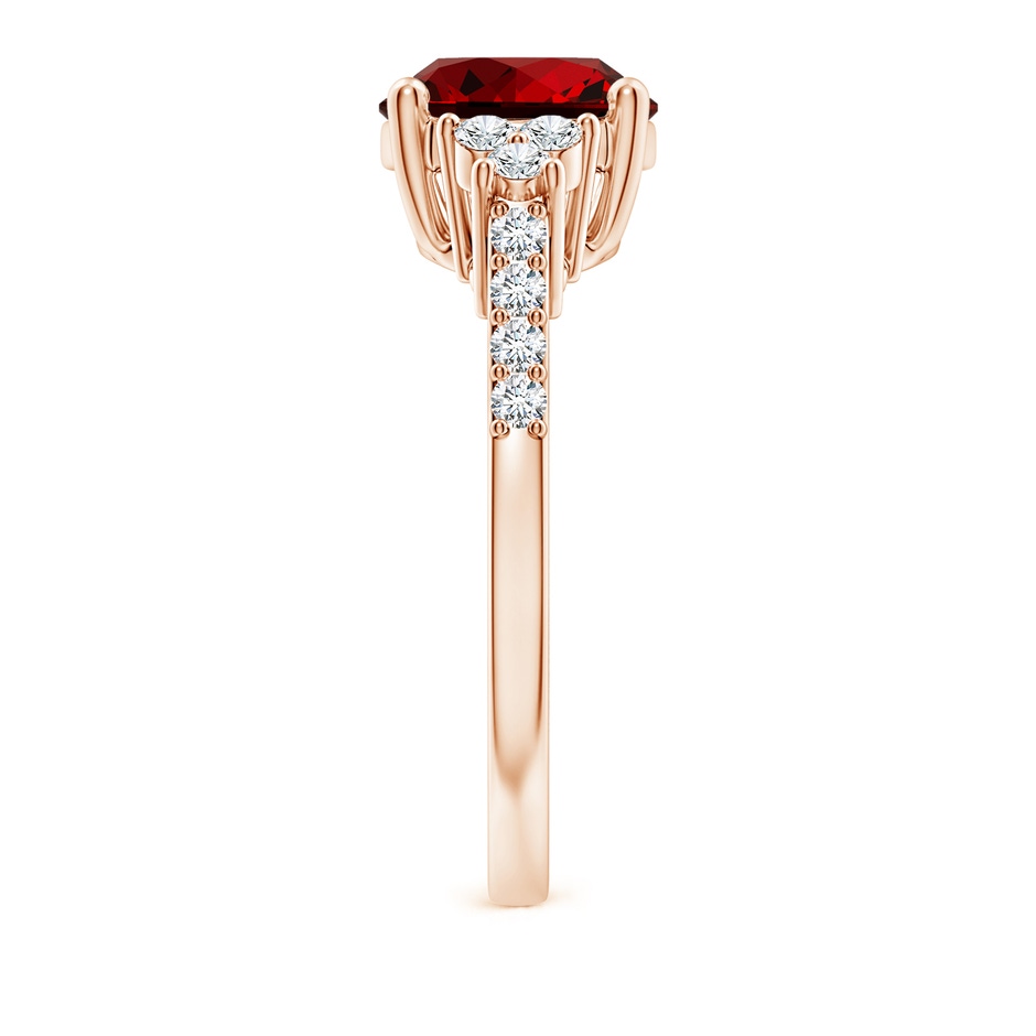 10x8mm Labgrown Lab-Grown Horizontally Set Oval Ruby Solitaire Ring with Trio Diamond Accents in Rose Gold side 299