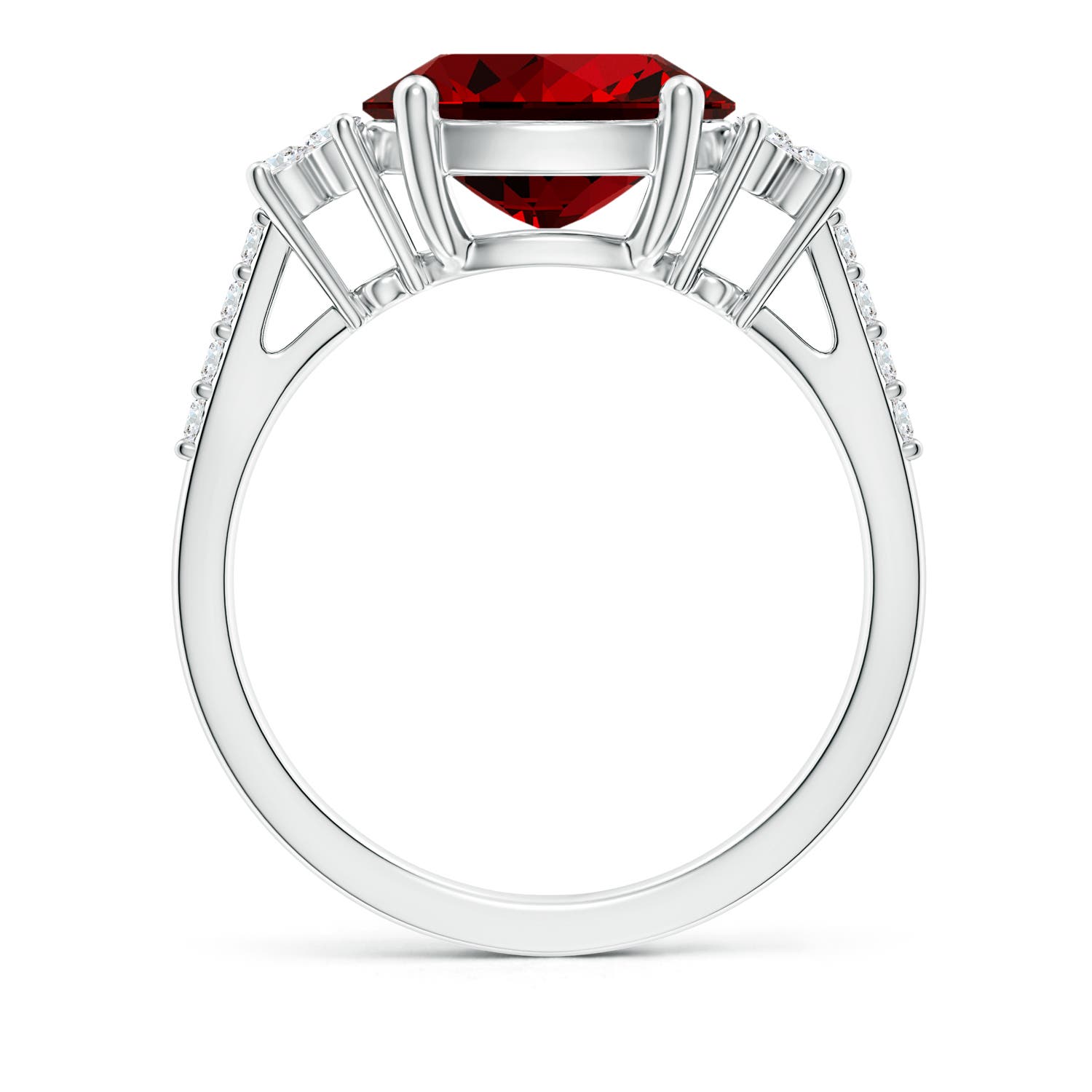 10x8mm Labgrown Lab-Grown Horizontally Set Oval Ruby Solitaire Ring with Trio Diamond Accents in White Gold
