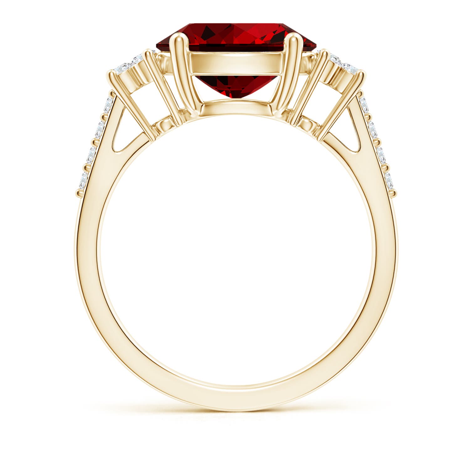 10x8mm Labgrown Lab-Grown Horizontally Set Oval Ruby Solitaire Ring with Trio Diamond Accents in Yellow Gold