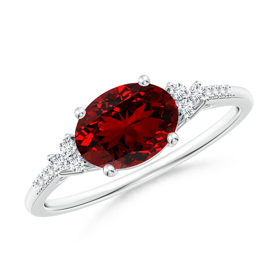 8x6mm Labgrown Lab-Grown Horizontally Set Oval Ruby Solitaire Ring with Trio Diamond Accents in P950 Platinum 