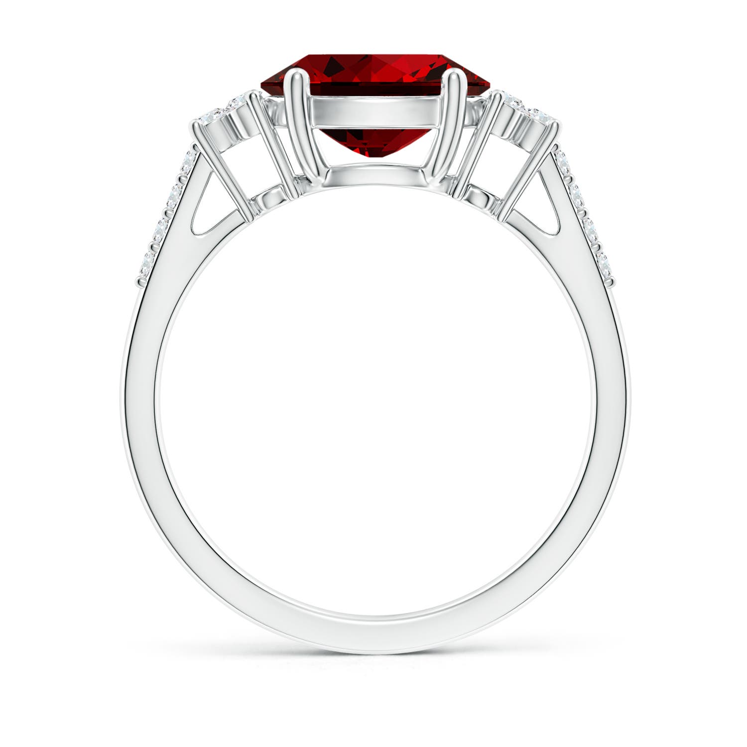 9x7mm Labgrown Lab-Grown Horizontally Set Oval Ruby Solitaire Ring with Trio Diamond Accents in White Gold - side 3