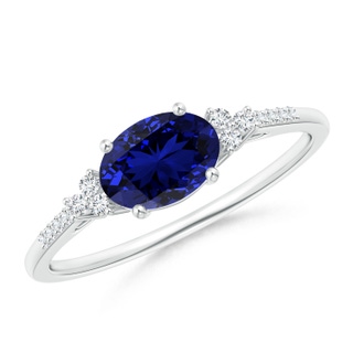 7x5mm Labgrown Lab-Grown Horizontally Set Oval Sapphire Solitaire Ring with Trio Diamond Accents in P950 Platinum