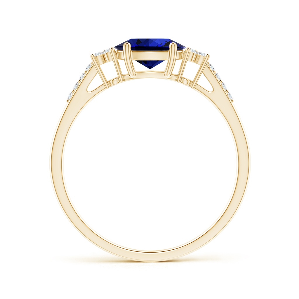7x5mm Labgrown Lab-Grown Horizontally Set Oval Sapphire Solitaire Ring with Trio Diamond Accents in Yellow Gold Side 199