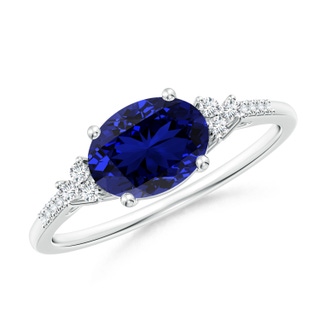 8x6mm Labgrown Lab-Grown Horizontally Set Oval Sapphire Solitaire Ring with Trio Diamond Accents in P950 Platinum