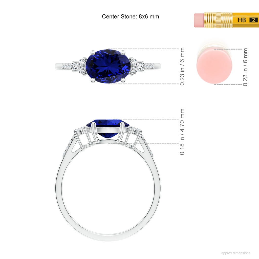 8x6mm Labgrown Lab-Grown Horizontally Set Oval Sapphire Solitaire Ring with Trio Diamond Accents in White Gold ruler