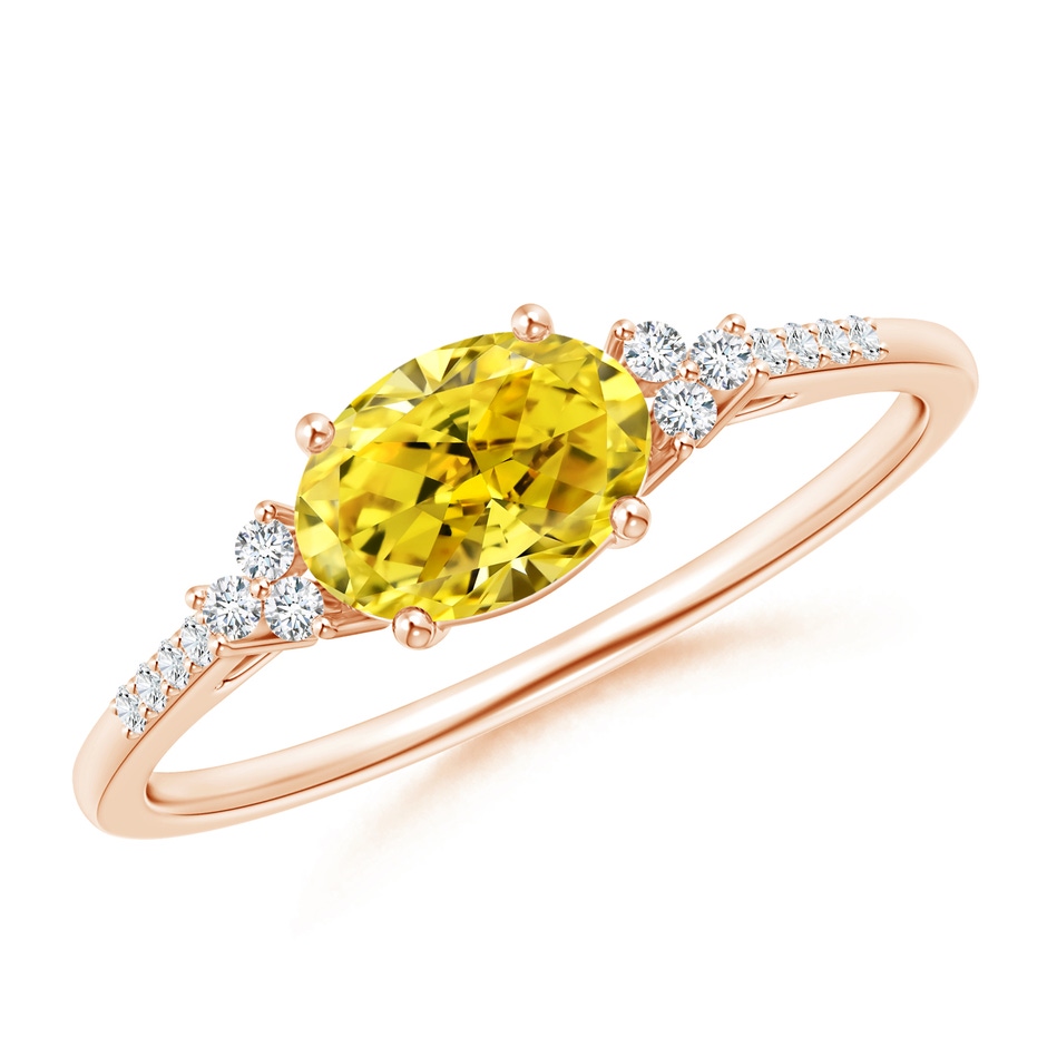 7x5mm Labgrown Horizontally Set Oval Lab-Grown Fancy Intense Yellow Diamond Ring in Rose Gold 