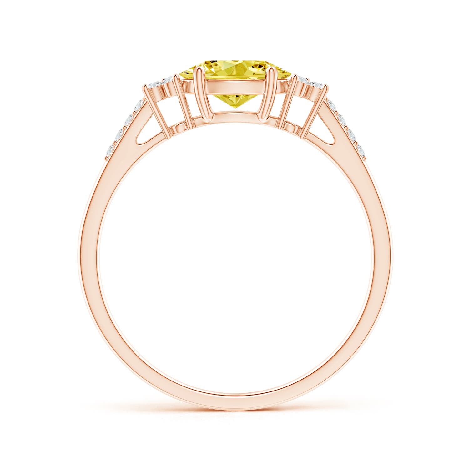 7x5mm Labgrown Horizontally Set Oval Lab-Grown Fancy Intense Yellow Diamond Ring in Rose Gold