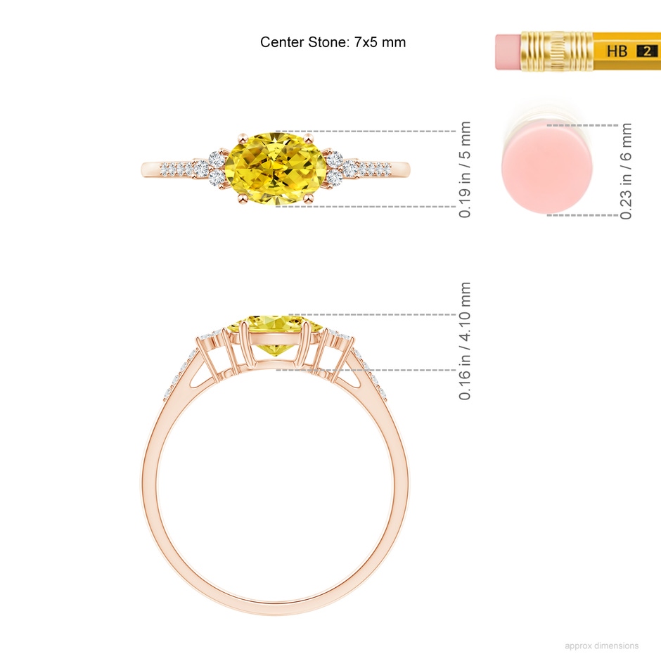 7x5mm Labgrown Horizontally Set Oval Lab-Grown Fancy Intense Yellow Diamond Ring in Rose Gold ruler
