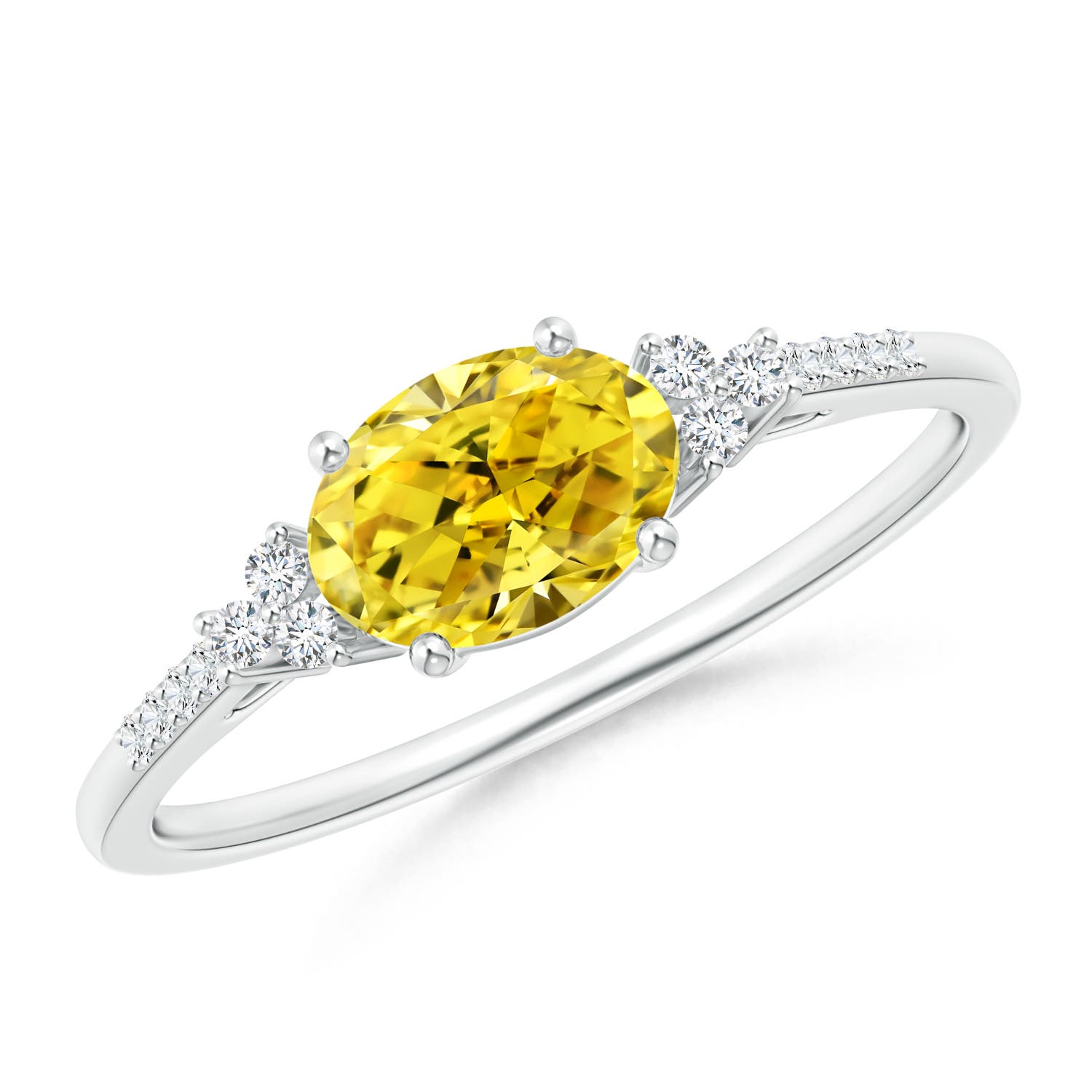 7x5mm Labgrown Horizontally Set Oval Lab-Grown Fancy Intense Yellow Diamond Ring in White Gold