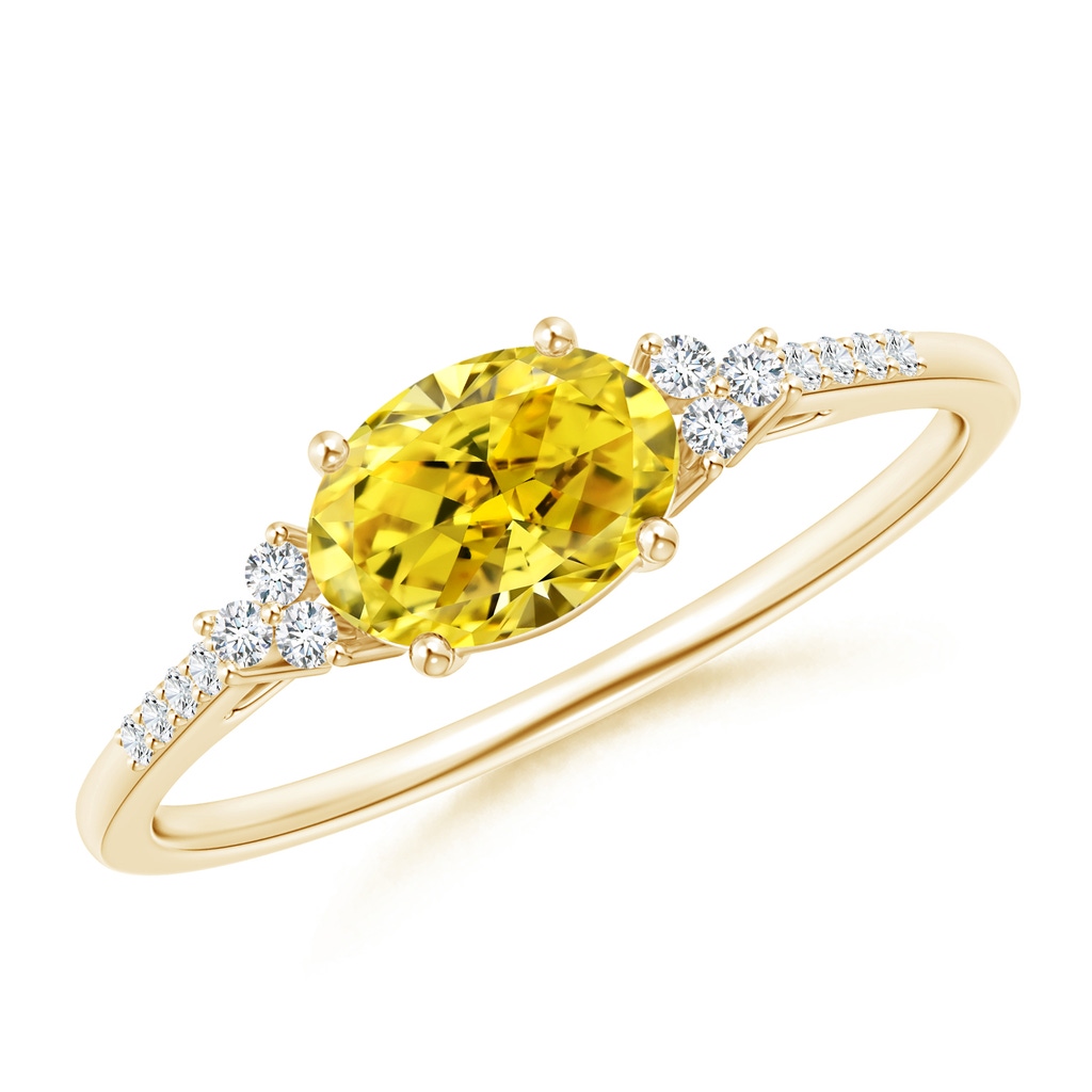 7x5mm Labgrown Horizontally Set Oval Lab-Grown Fancy Intense Yellow Diamond Ring in Yellow Gold