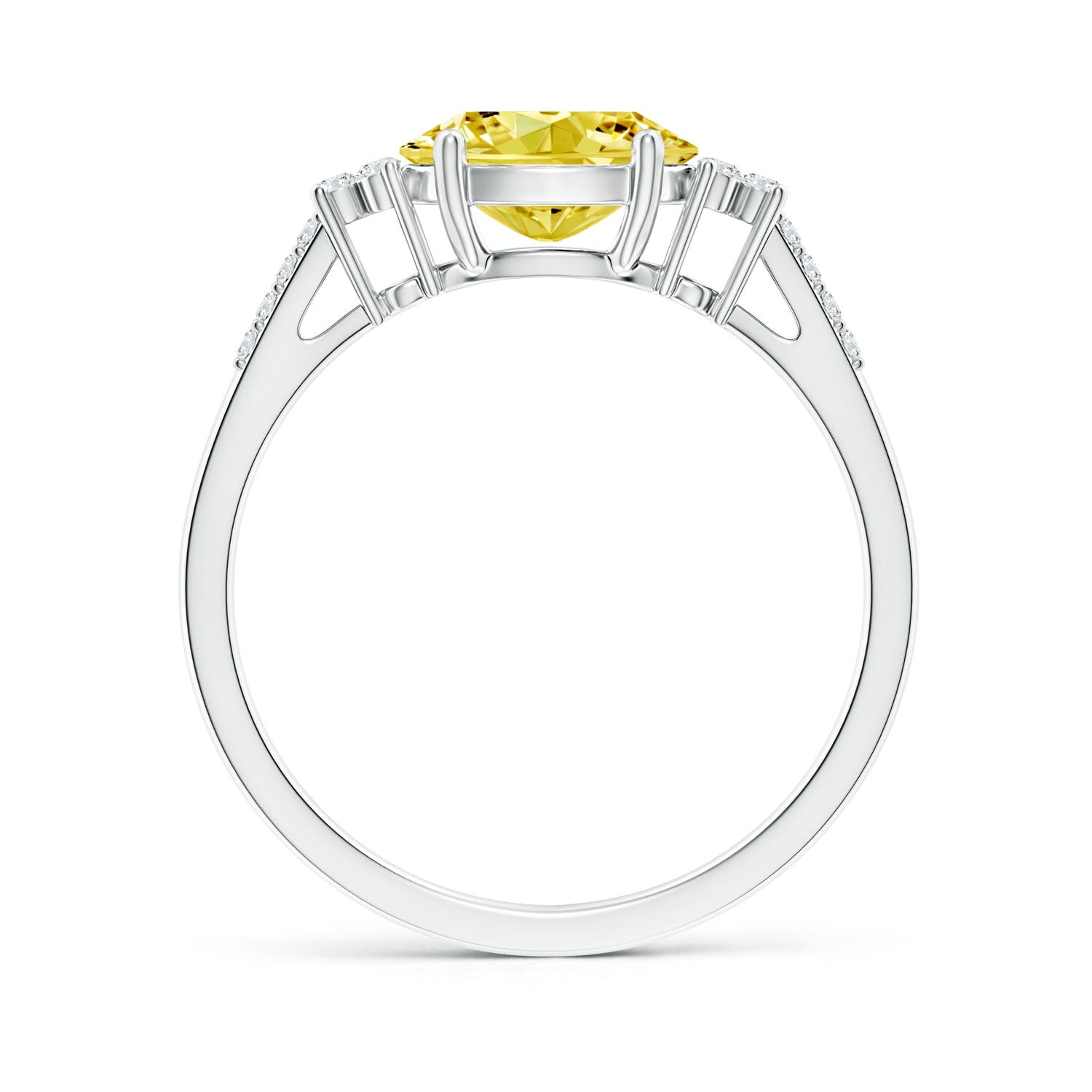 8x6mm Labgrown Horizontally Set Oval Lab-Grown Fancy Intense Yellow Diamond Ring in White Gold