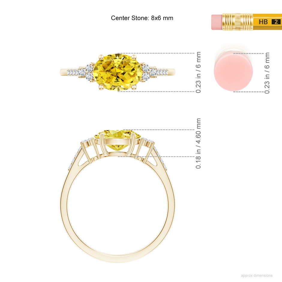 8x6mm Labgrown Horizontally Set Oval Lab-Grown Fancy Intense Yellow Diamond Ring in Yellow Gold ruler