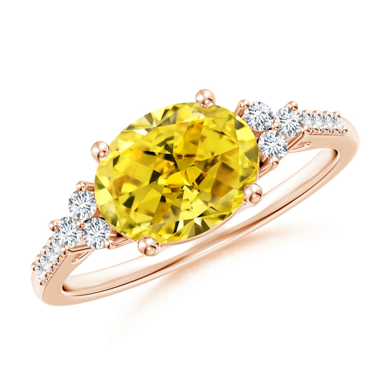 9x7mm Labgrown Horizontally Set Oval Lab-Grown Fancy Intense Yellow Diamond Ring in 18CT Rose Gold