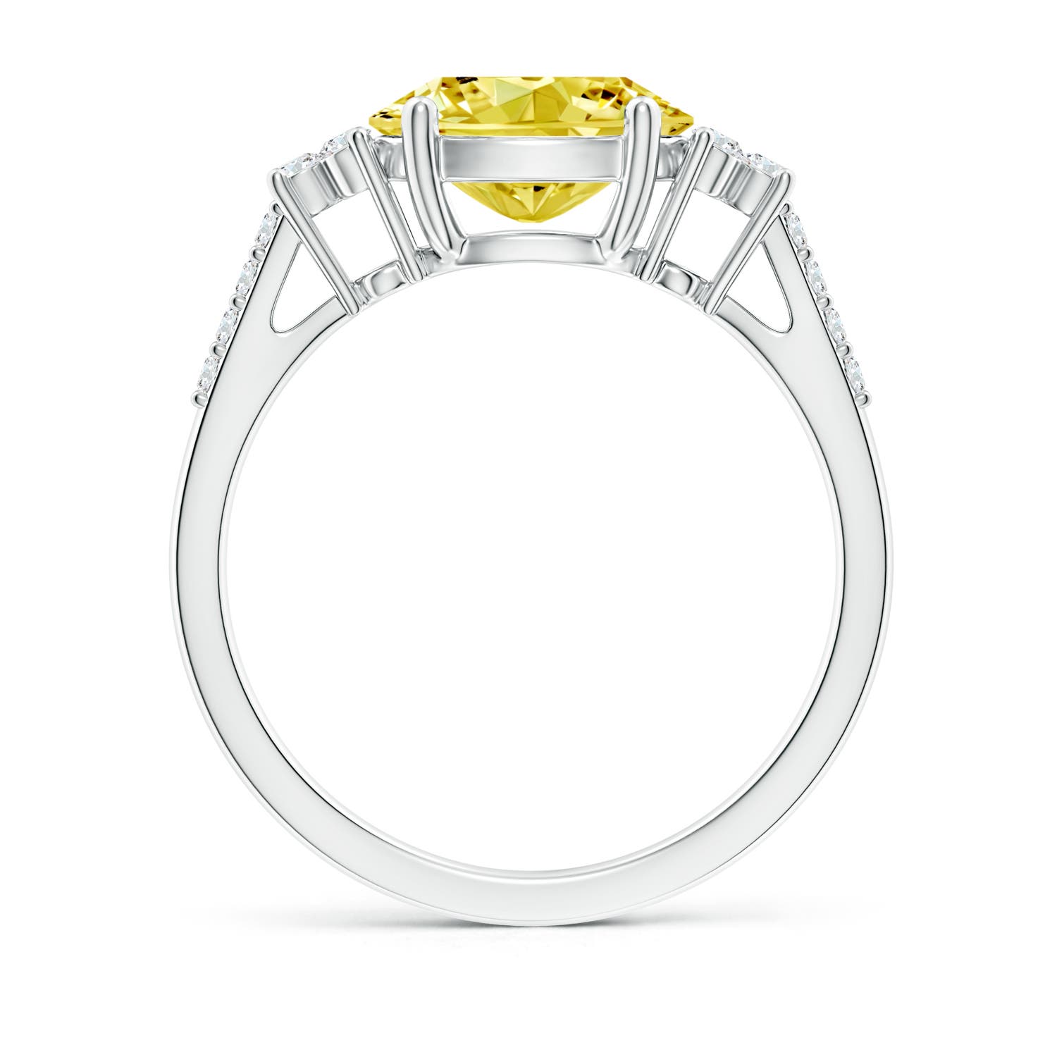 9x7mm Labgrown Horizontally Set Oval Lab-Grown Fancy Intense Yellow Diamond Ring in P950 Platinum