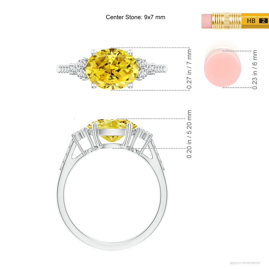 9x7mm Labgrown Horizontally Set Oval Lab-Grown Fancy Intense Yellow Diamond Ring in P950 Platinum ruler