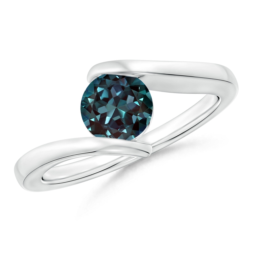 6mm Labgrown Bar-Set Solitaire Round Lab-Grown Alexandrite Bypass Ring in P950 Platinum