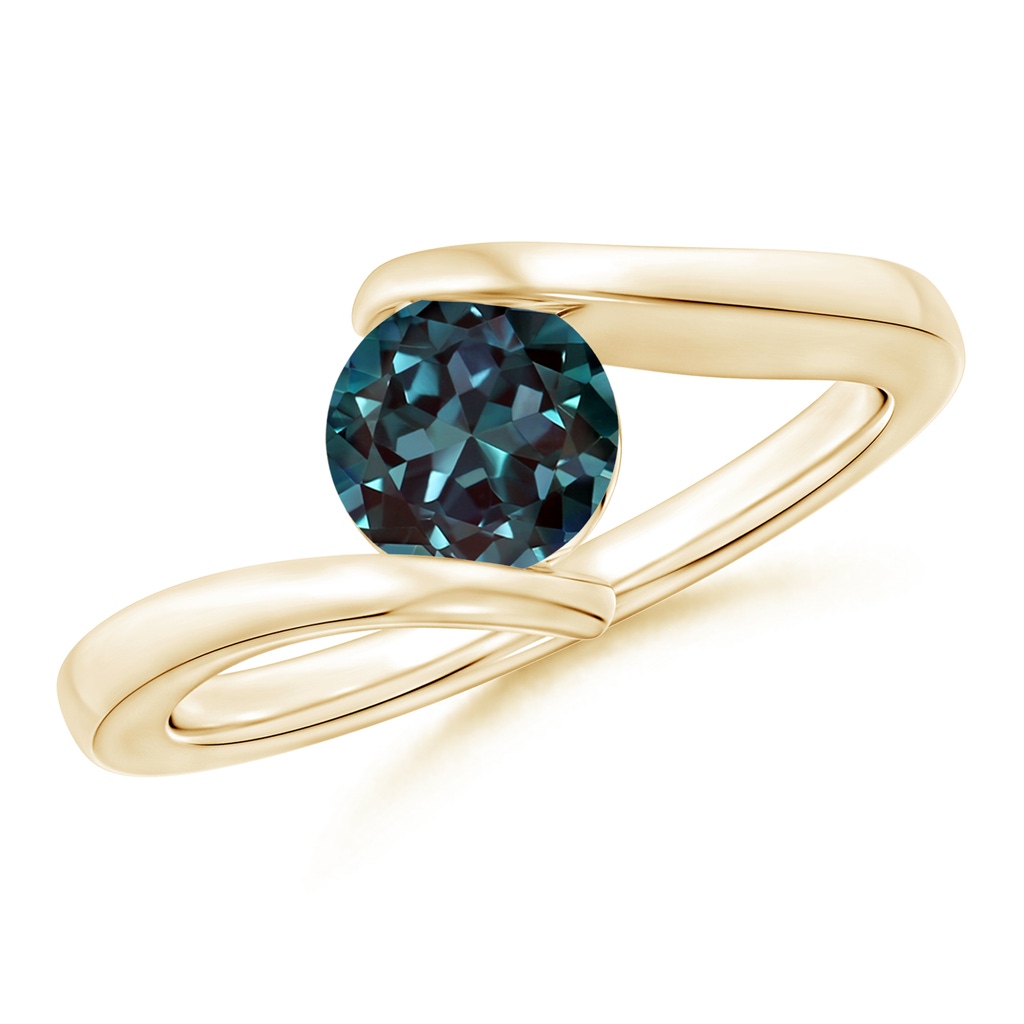 6mm Labgrown Bar-Set Solitaire Round Lab-Grown Alexandrite Bypass Ring in Yellow Gold