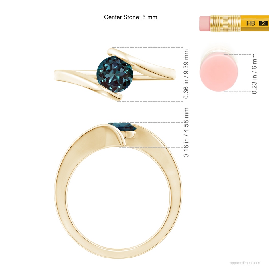 6mm Labgrown Bar-Set Solitaire Round Lab-Grown Alexandrite Bypass Ring in Yellow Gold ruler