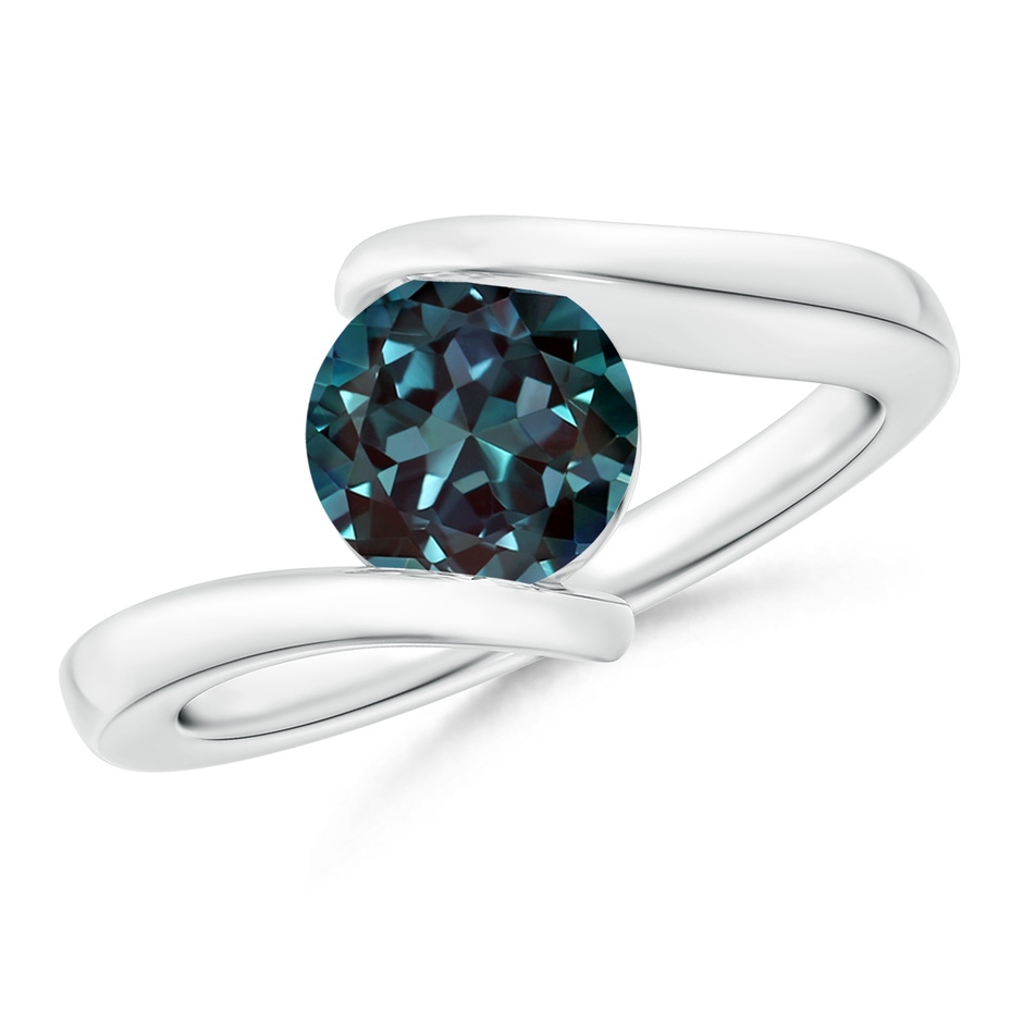 7mm Labgrown Bar-Set Solitaire Round Lab-Grown Alexandrite Bypass Ring in 18K White Gold 