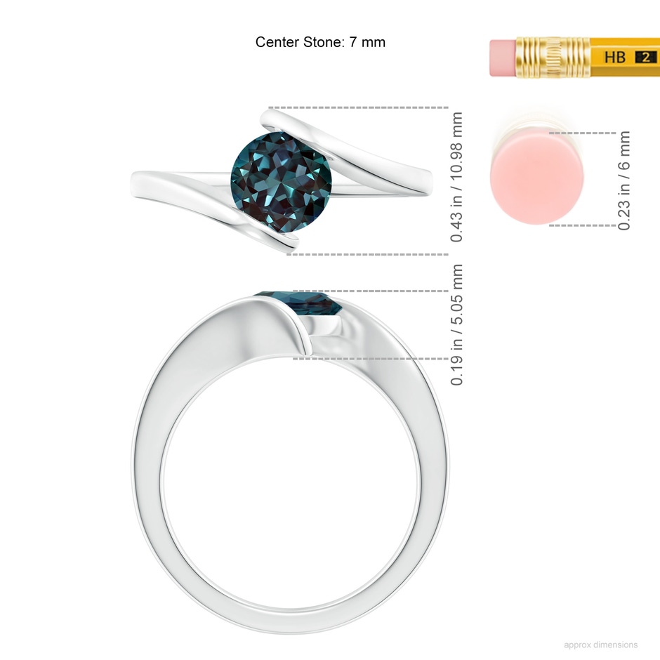 7mm Labgrown Bar-Set Solitaire Round Lab-Grown Alexandrite Bypass Ring in 18K White Gold ruler