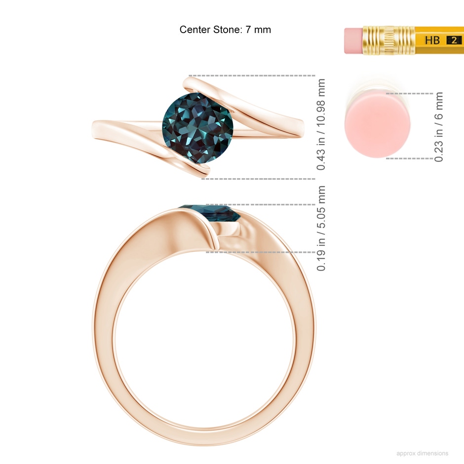 7mm Labgrown Bar-Set Solitaire Round Lab-Grown Alexandrite Bypass Ring in Rose Gold ruler