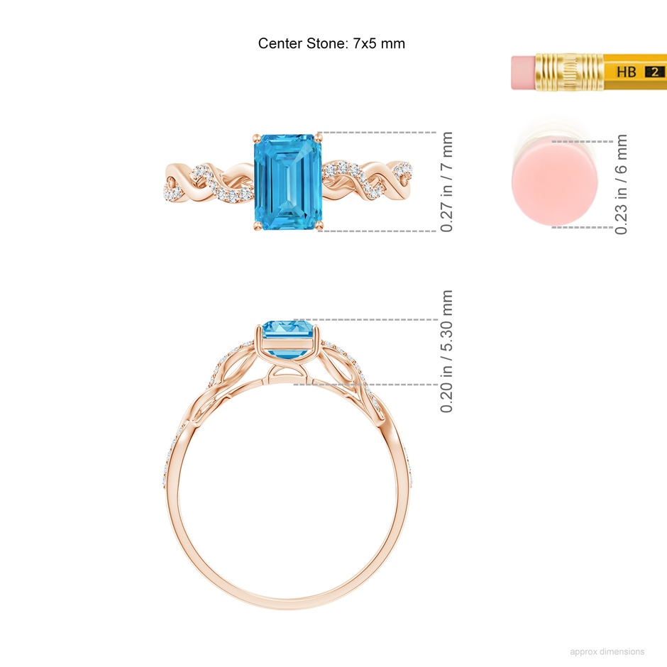 7x5mm Labgrown Emerald-Cut Solitaire Lab-Grown Fancy Intense Blue Diamond Infinity Twist Ring in Rose Gold ruler