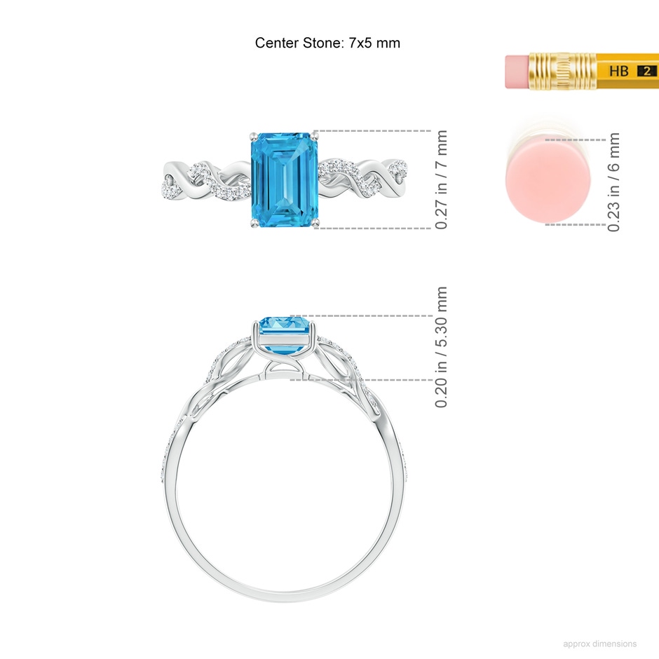 7x5mm Labgrown Emerald-Cut Solitaire Lab-Grown Fancy Intense Blue Diamond Infinity Twist Ring in White Gold ruler