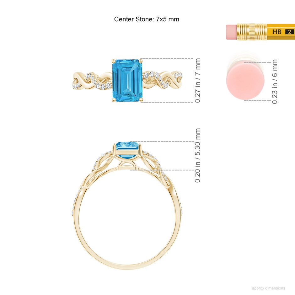 7x5mm Labgrown Emerald-Cut Solitaire Lab-Grown Fancy Intense Blue Diamond Infinity Twist Ring in Yellow Gold ruler