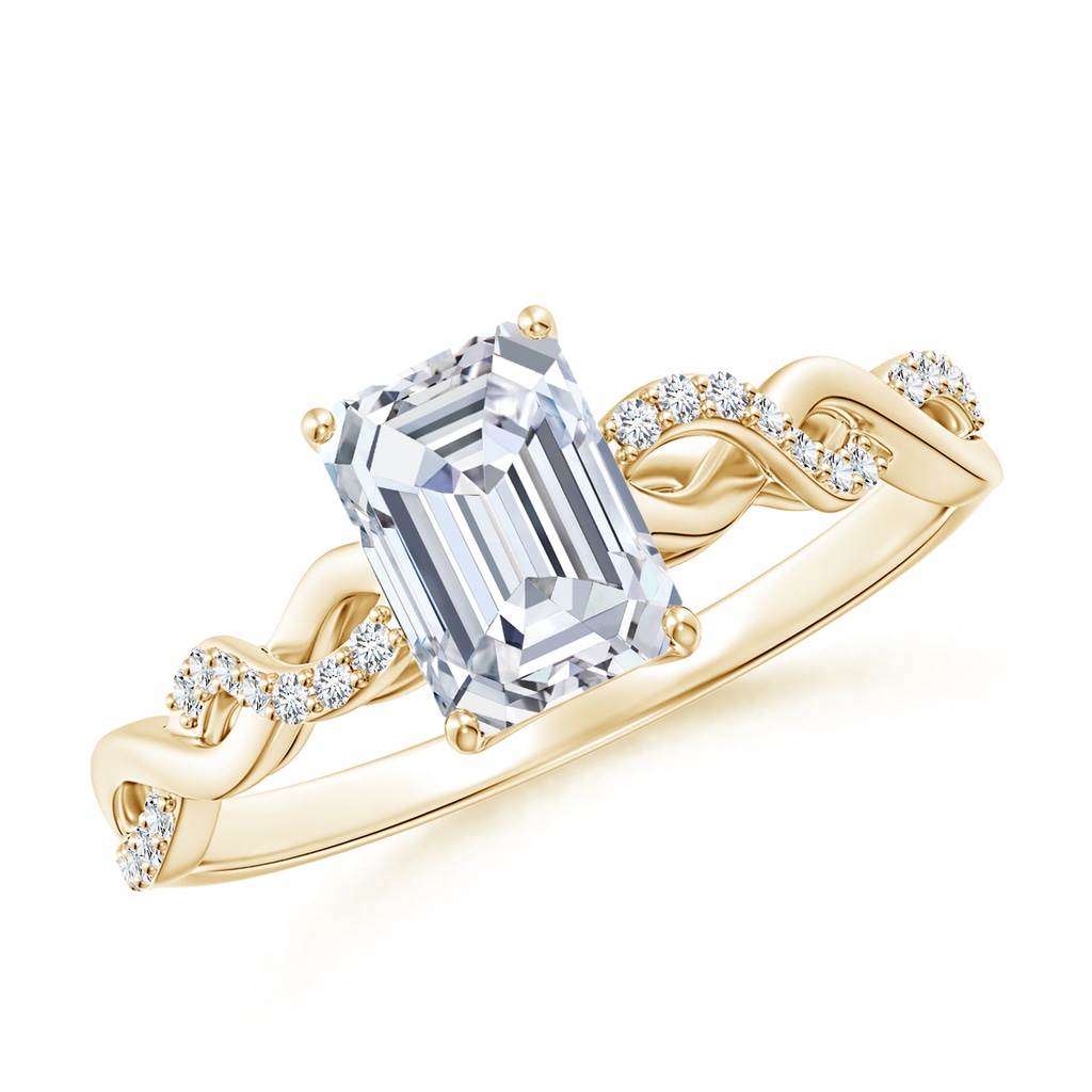 7x5mm FGVS Lab-Grown Emerald-Cut Solitaire Diamond Infinity Twist Ring in Yellow Gold