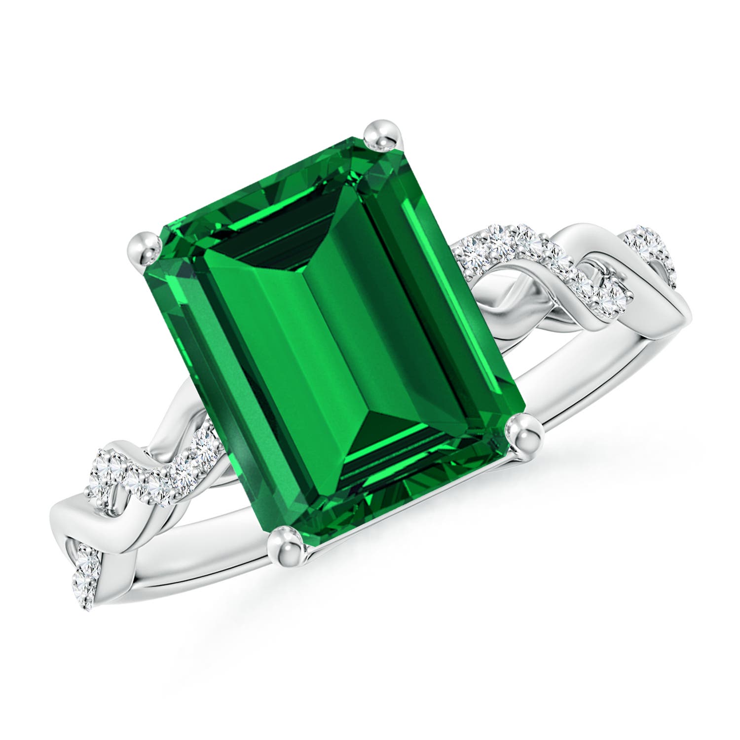 10x8mm Labgrown Lab-Grown Emerald-Cut Solitaire Emerald Infinity Twist Ring in 18CT White Gold