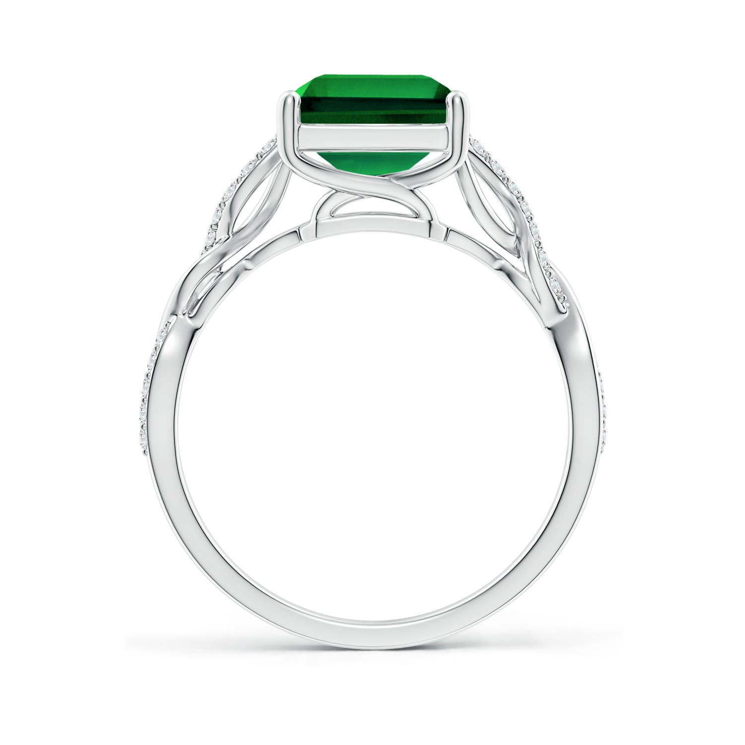 10x8mm Labgrown Lab-Grown Emerald-Cut Solitaire Emerald Infinity Twist Ring in 18K White Gold