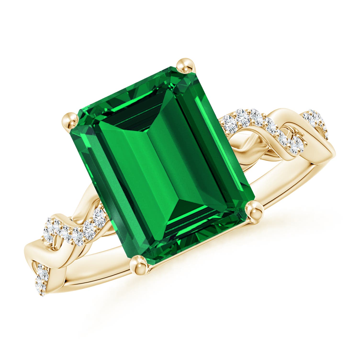 10x8mm Labgrown Lab-Grown Emerald-Cut Solitaire Emerald Infinity Twist Ring in 18K Yellow Gold