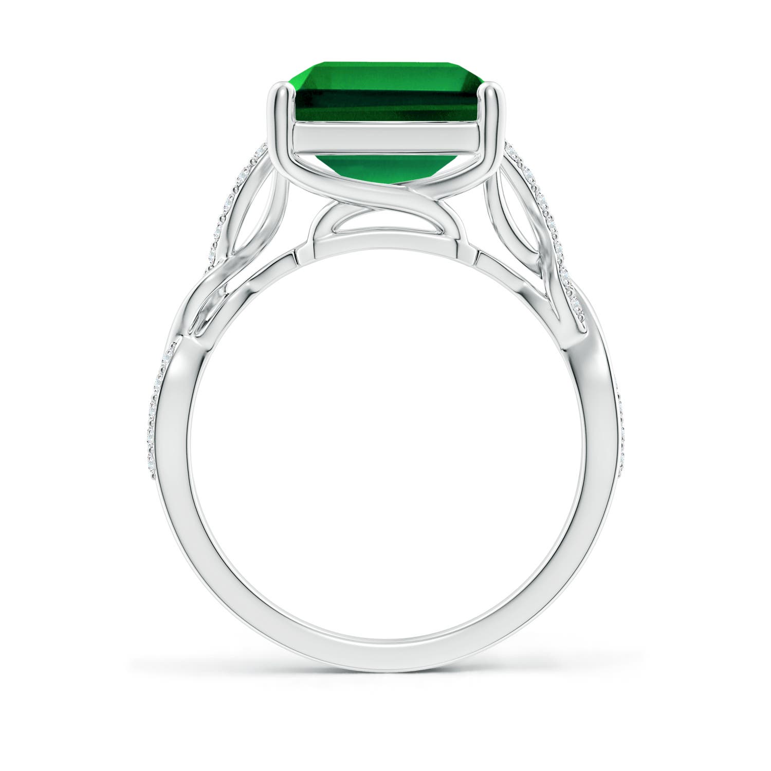 12x10mm Labgrown Lab-Grown Emerald-Cut Solitaire Emerald Infinity Twist Ring in 18K White Gold