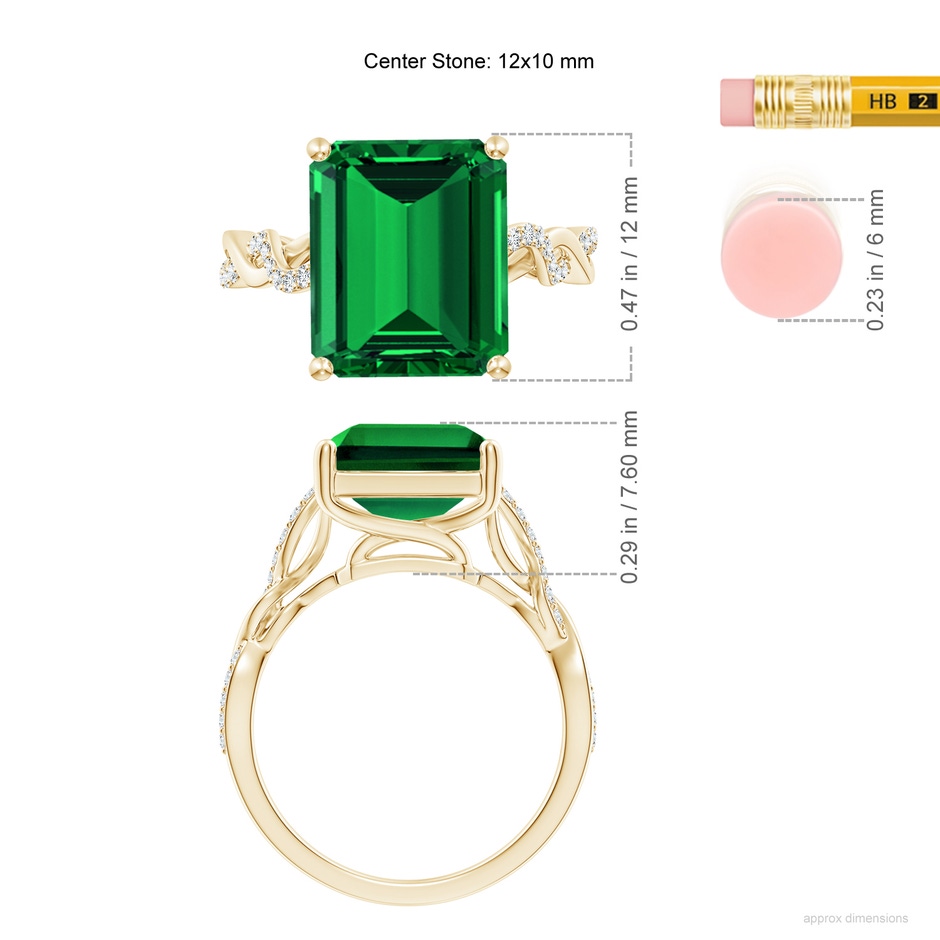 12x10mm Labgrown Lab-Grown Emerald-Cut Solitaire Emerald Infinity Twist Ring in 18K Yellow Gold ruler