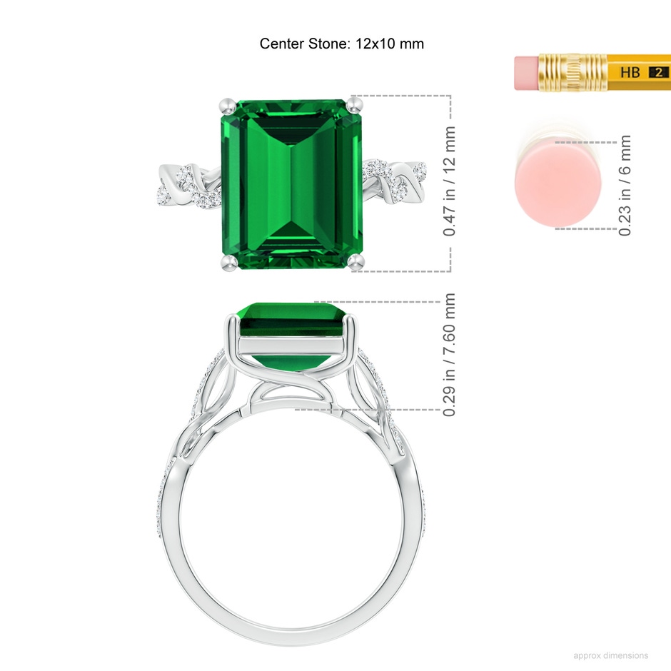 12x10mm Labgrown Lab-Grown Emerald-Cut Solitaire Emerald Infinity Twist Ring in P950 Platinum ruler